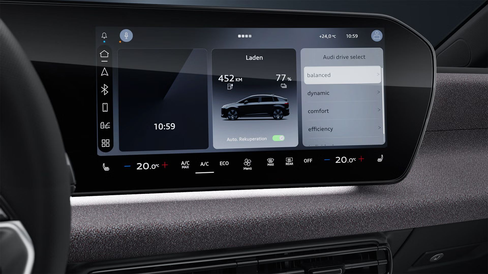 Nahaufnahme des MMI-Displays mit Fokus auf Audi drive select.
